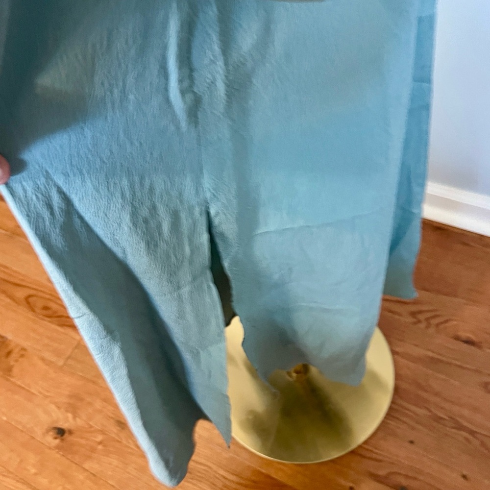 Contemporary Seafoam Collared Popover Dress Side Slits Pockets Long Sleeve Size - Picture 5 of 10
